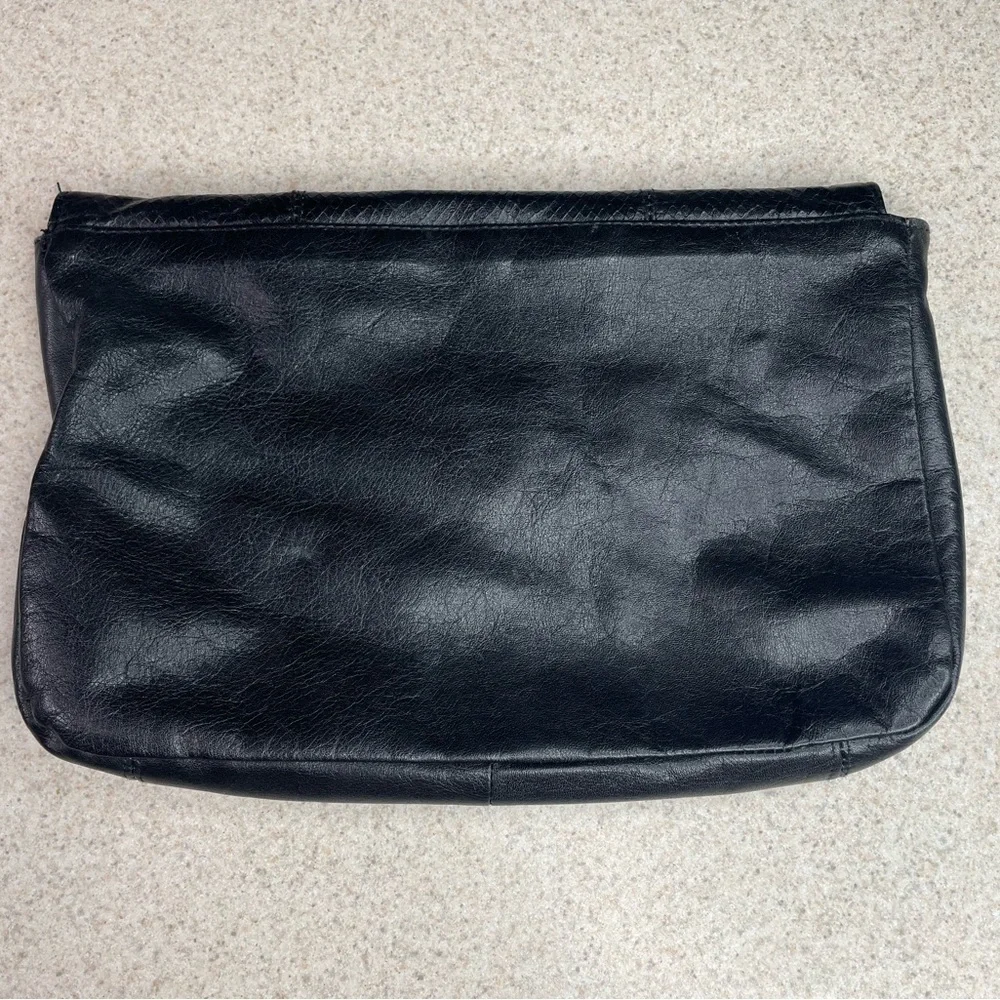 Vintage Leather Black Fold-over Clutch Tassel